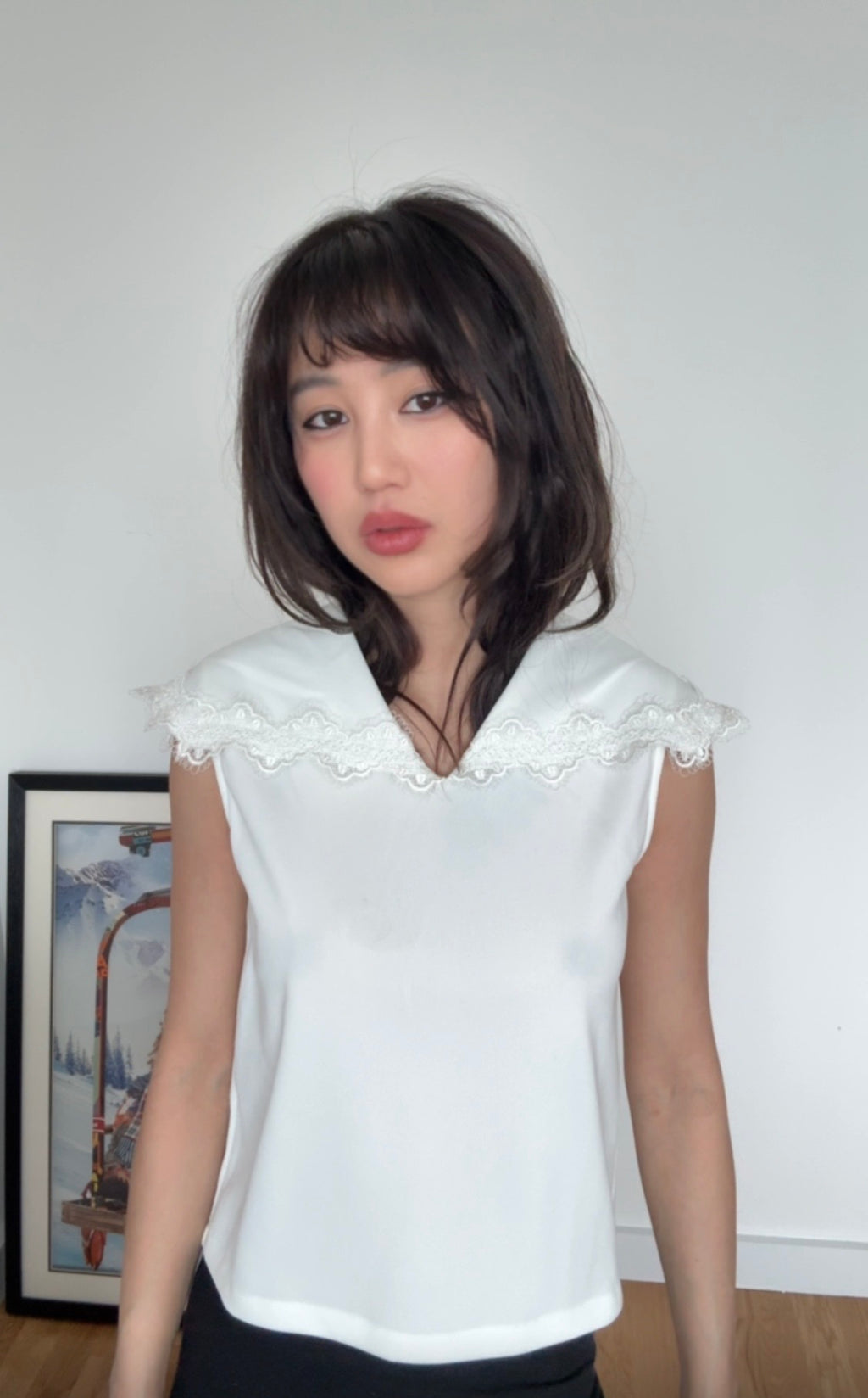 13. Brand New White Lace Trim Top From Japan