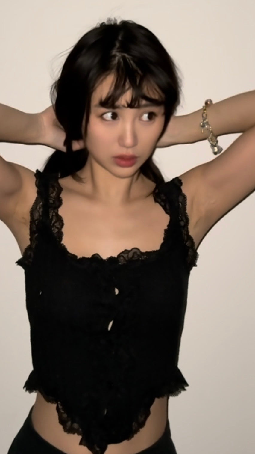 15. Black Lace Trim Crop Top from Korea
