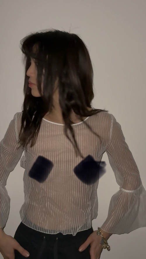 18. Sheer Stripe Bell Sleeve Top