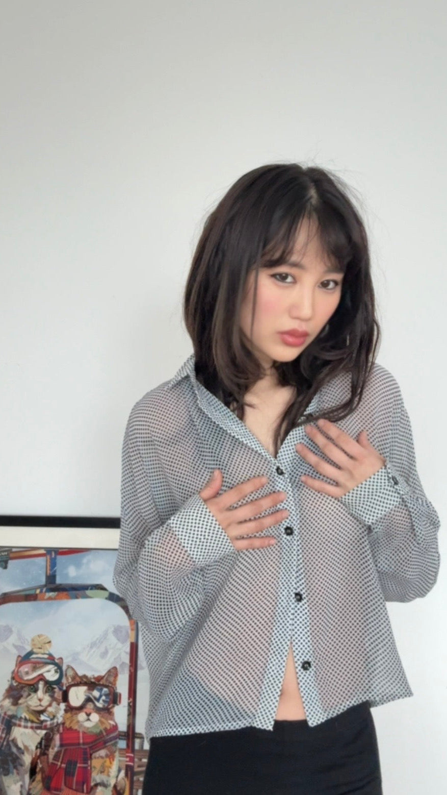7. Sheer Houndstooth Button-Up Shirt | never worn