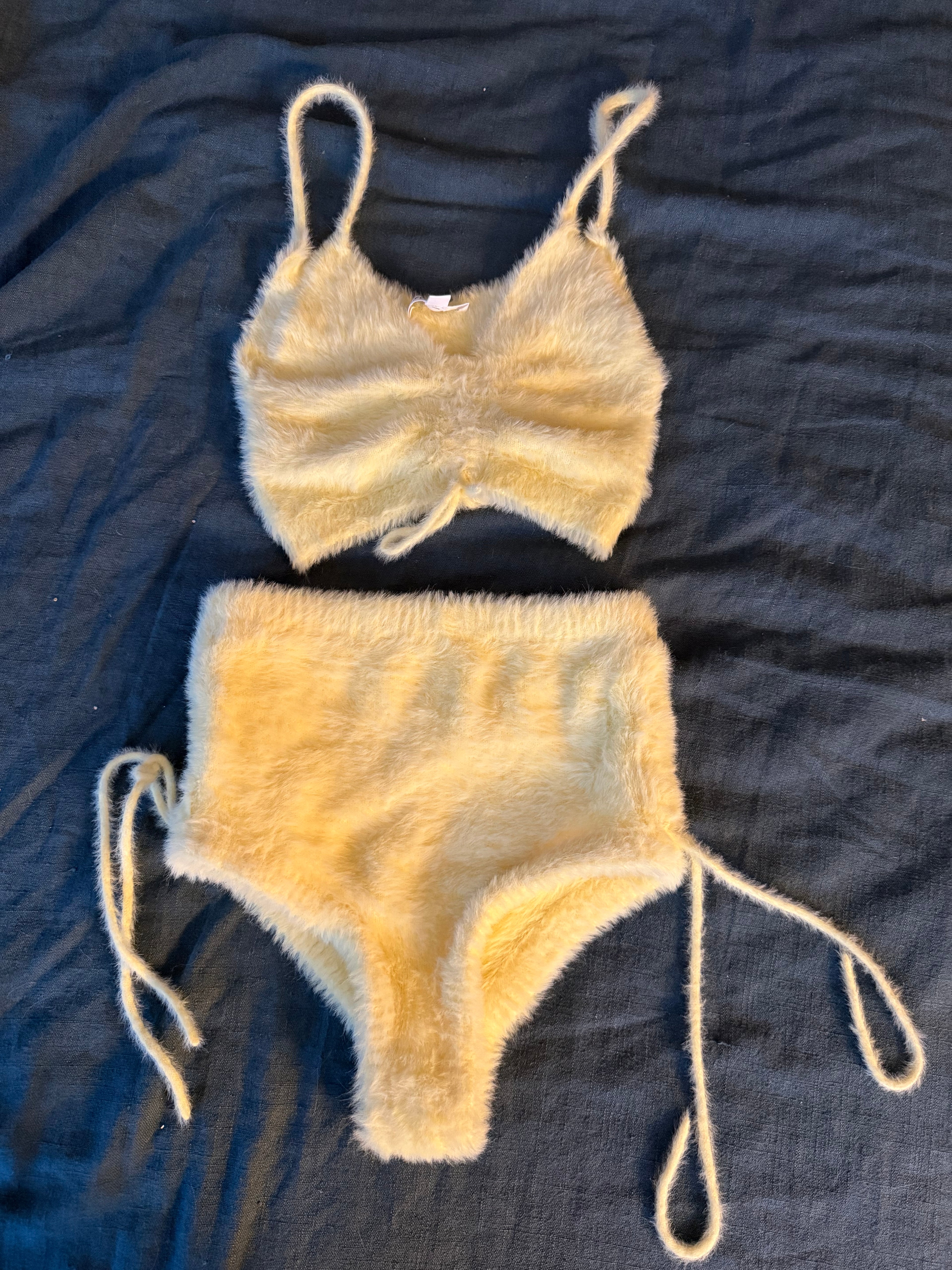 2. Yellow Fuzzy Crop Top Set